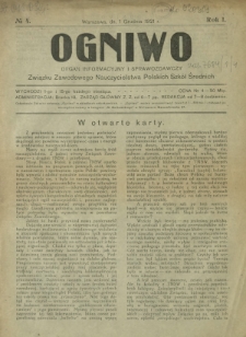 Ogniwo : organ informacyjny i sprawozdawczy Związku Zawodowego Nauczycielstwa Polskich Szkół Średnich. R. 1, Nr 4 (1 grudnia 1921)