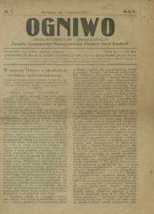 Ogniwo : organ informacyjny i sprawozdawczy Związku Zawodowego Nauczycielstwa Polskich Szkół Średnich R. 2, Nr 7 (1 kwietnia 1922)