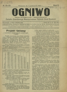 Ogniwo : organ informacyjny i sprawozdawczy Związku Zawodowego Nauczycielstwa Polskich Szkół Średnich R. 2, Nr 12/13 (1 października 1922)