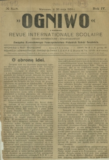 Ogniwo : organ informacyjny i sprawozdawczy Związku Zawodowego Nauczycielstwa Polskich Szkół Średnich R. 4, Nr 8/9 (20 maja 1924)