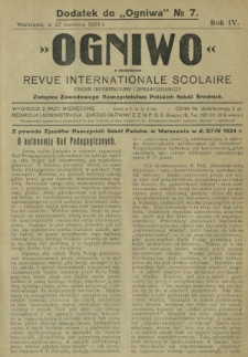 Ogniwo : organ informacyjny i sprawozdawczy Związku Zawodowego Nauczycielstwa Polskich Szkół Średnich R. 4, Nr 8/9 (20 maja 1924). Dodatek 7