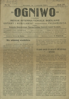 Ogniwo : organ informacyjny i sprawozdawczy Związku Zawodowego Nauczycielstwa Polskich Szkół Średnich R. 4, Nr 11 (1 listopada 1924)