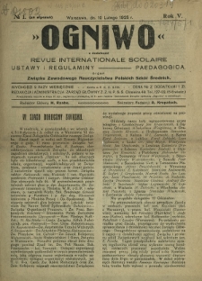 Ogniwo : organ informacyjny i sprawozdawczy Związku Zawodowego Nauczycielstwa Polskich Szkół Średnich R. 5, Nr 1 (10 lutego 1925)