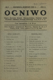 Ogniwo : organ informacyjny i sprawozdawczy Związku Zawodowego Nauczycielstwa Polskich Szkół Średnich i Biuletyn Zarządu Głównego Z.Z.N.P.S.Ś. R. 10, Nr 6 (wrzesień 1930)