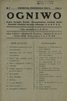 Ogniwo : organ informacyjny i sprawozdawczy Związku Zawodowego Nauczycielstwa Polskich Szkół Średnich i Biuletyn Zarządu Głównego Z.Z.N.P.S.Ś. R. 10, Nr 7 (październik 1930)