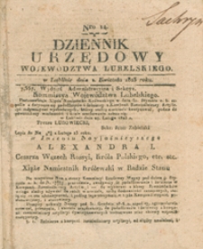 Dziennik Urzędowy Województwa Lubelskiego 1823.04.02. Nr 14 + dod.