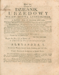 Dziennik Urzędowy Województwa Lubelskiego 1823.04.23. Nr 17 + dod.