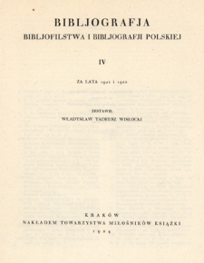 Bibljografja Bibljofilstwa i Bibljografji Polskiej za lata 1921 i 1922