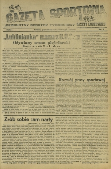 Gazeta Sportowa : bezpłatny dodatek tygodniowy Gazety Lubelskiej. Nr 2 (11 lutego 1946)