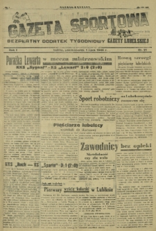 Gazeta Sportowa : bezpłatny dodatek tygodniowy Gazety Lubelskiej. Nr 20 (1 lipca 1946)