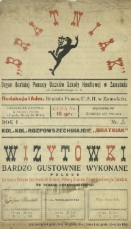 Bratniak : organ Bratniej Pomocy Uczniów Szkoły Handlowej w Zamościu. R. 1, nr 2 (1931)