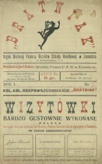 Bratniak : organ Bratniej Pomocy Uczniów Szkoły Handlowej w Zamościu. R. 1, nr 5 (1931)