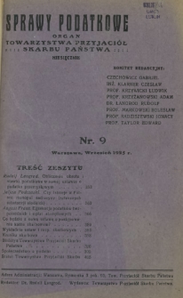 Sprawy Podatkowe : organ Towarzystwa Przyjaciół Skarbu Państwa : czasopismo dla praktyki prawa skarbowego / red. Rudolf Langrod. R. 4, z. 9 (1925)