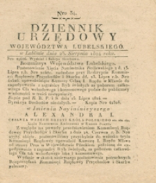 Dziennik Urzędowy Województwa Lubelskiego 1824.08.25. Nr 34 + dod.