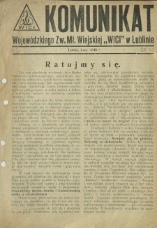 Komunikat Wojewódzkiego Zw. Mł. Wiejskiej "Wici" w Lublinie. [R. 2, nr 2] (luty 1946)