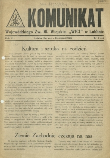 Komunikat Wojewódzkiego Zw. Mł. Wiejskiej "Wici" w Lublinie. R. 2, nr 3-4 (marzec-kwiecień 1946)