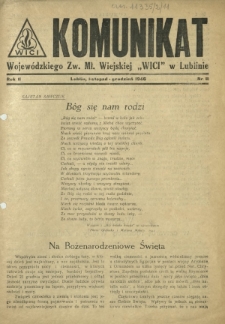 Komunikat Wojewódzkiego Zw. Mł. Wiejskiej "Wici" w Lublinie. R. 2, nr 11 (listopad-grudzień 1946)
