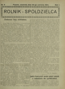 Rolnik - Spółdzielca. R. 1, nr 6 (22 czerwca 1924)