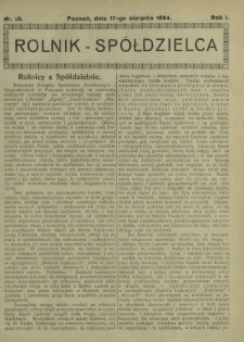 Rolnik - Spółdzielca. R. 1, nr 10 (17 sierpnia 1924)