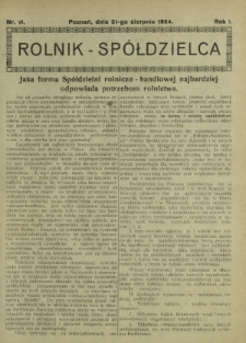 Rolnik - Spółdzielca. R. 1, nr 11 (31 sierpnia 1924)
