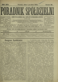 Poradnik Spółdzielni : dwutygodnik dla spraw spółdzielczych. 1924, nr 22 (1 grudnia)