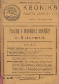 Kronika Powiatu Zamojskiego R. 1, nr 7 (1 lip. 1918)