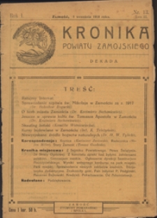 Kronika Powiatu Zamojskiego R. 1, nr 13 (1 wrzes. 1918)