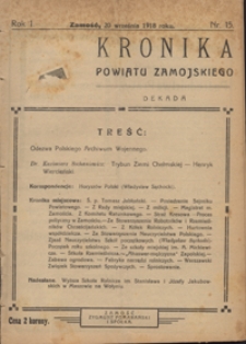 Kronika Powiatu Zamojskiego R. 1, nr 15 (20 wrzes. 1918)