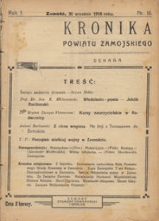 Kronika Powiatu Zamojskiego R. 1, nr 16 (30 wrzes. 1918)
