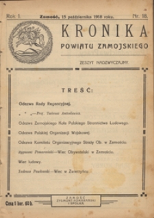 Kronika Powiatu Zamojskiego R. 1, nr 18 15 paźdz. 1918)