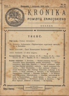 Kronika Powiatu Zamojskiego R. 1, nr 20 (1 list. 1918)