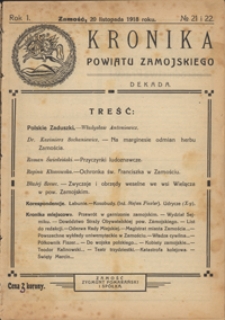 Kronika Powiatu Zamojskiego R. 1, nr 21 i 22 (20 list. 1918)