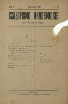 Czasopismo Akademickie : organ Czytelni Akademickiej we Lwowie R. 1, Nr 9 (październik 1922)
