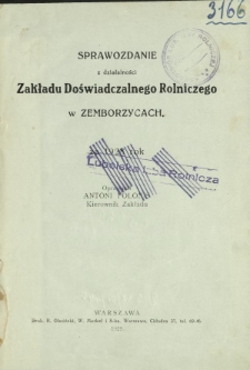 Sprawozdanie z Działalności Zakładu Doświadczalnego w Zemborzycach za Rok 1928