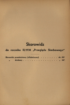 Przegląd Skarbowy : sprawy podatkowe, cła, monopole i finanse komunalne. Skorowidz do R. 3 (1938)