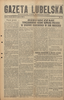 Gazeta Lubelska : niezależne pismo demokratyczne. 1945, nr 43 (27 marca)