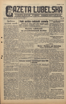 Gazeta Lubelska : niezależne pismo demokratyczne. 1946, nr 67 (22 kwietnia)