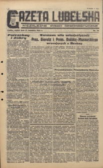 Gazeta Lubelska : niezależne pismo demokratyczne. 1945, nr 72 (27 kwietnia)