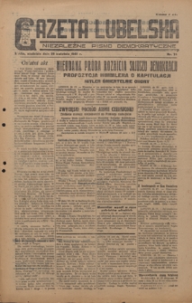 Gazeta Lubelska : niezależne pismo demokratyczne. 1945, nr 74 (29 kwietnia)
