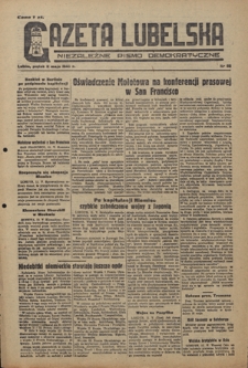 Gazeta Lubelska : niezależne pismo demokratyczne. 1945, nr 82 (11 maja)