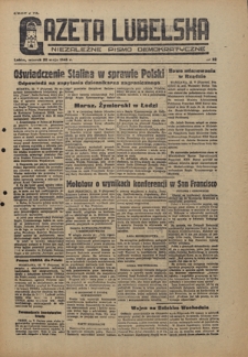 Gazeta Lubelska : niezależne pismo demokratyczne. 1945, nr 92 (22 maja)