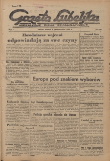 Gazeta Lubelska : niezależne pismo demokratyczne. R. 1, nr 228 (9 października 1945)