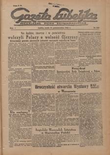 Gazeta Lubelska : niezależne pismo demokratyczne. R. 1, nr 250 (31 października 1945)