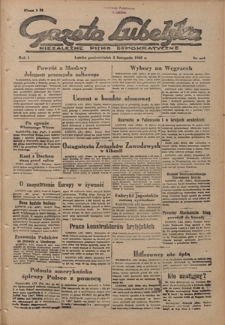 Gazeta Lubelska : niezależne pismo demokratyczne. R. 1, nr 255 (5 listopada 1945)