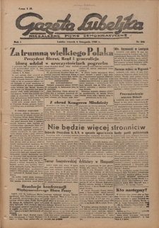 Gazeta Lubelska : niezależne pismo demokratyczne. R. 1, nr 256 (6 listopada 1945)