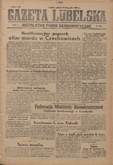 Gazeta Lubelska : niezależne pismo demokratyczne. R. 1, nr 259 (9 listopada 1945)