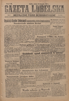 Gazeta Lubelska : niezależne pismo demokratyczne. R. 1, nr 260 (10 listopada 1945)