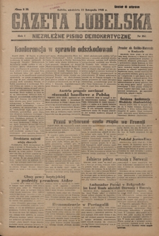 Gazeta Lubelska : niezależne pismo demokratyczne. R. 1, nr 261 (11 listopada 1945)