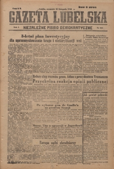 Gazeta Lubelska : niezależne pismo demokratyczne. R. 1, nr 265 (15 listopada 1945)