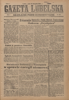 Gazeta Lubelska : niezależne pismo demokratyczne. R. 1, nr 266 (16 listopada 1945)